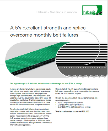 A-5's excellent strength and splice overcome monthly belt failures