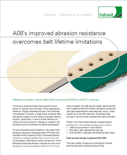 A08's improved abrasion resistance overcomes belt lifetime limitations