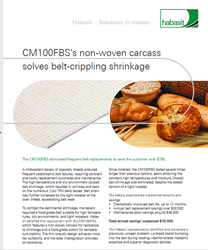 CM100FBS's non-woven carcass solves belt -crippling shrinkage