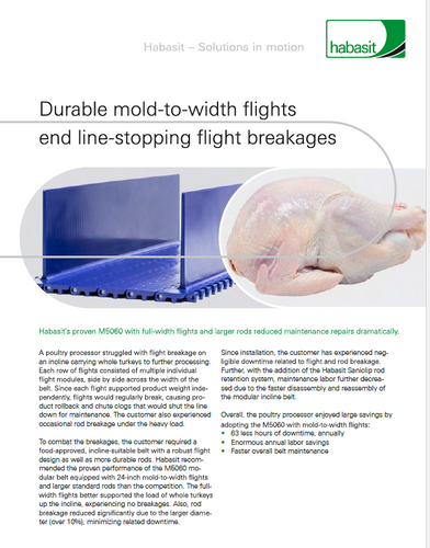 Durable mold -to-width flights end line-stopping flight breakages