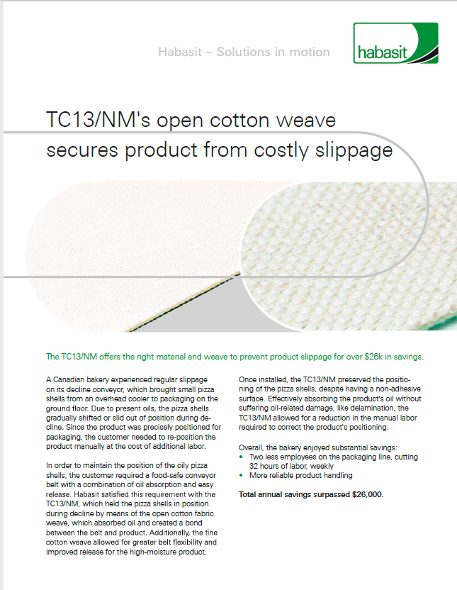 TC13/NM's open cotton weave secures product from costly slippage